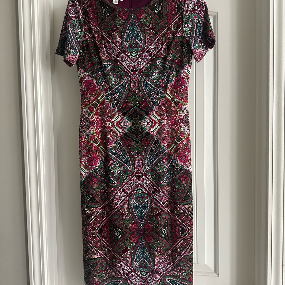 London Times Red and Black Sheath Midi Dress
